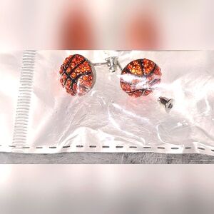 NWT basketball rhinestone earrings in package.